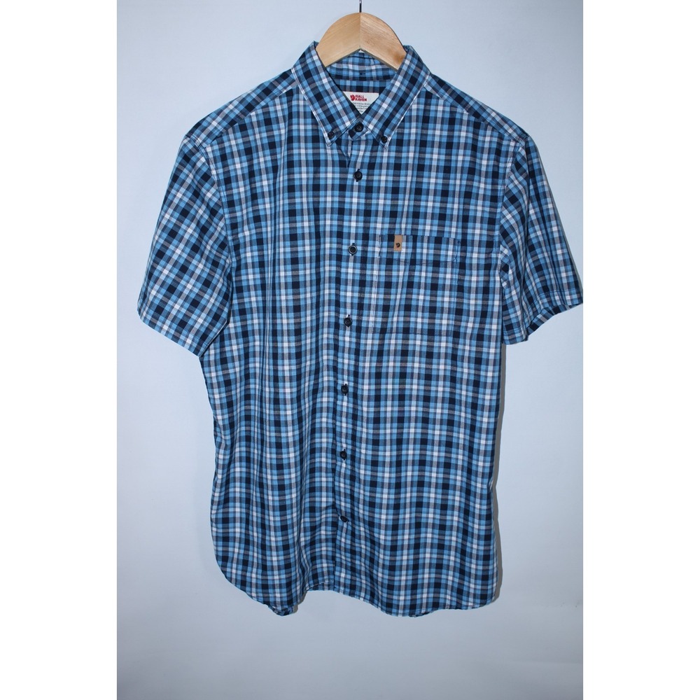 Fjallraven Men's Medium Multicolor Blue Check Short Sleeve Ovik Shirt